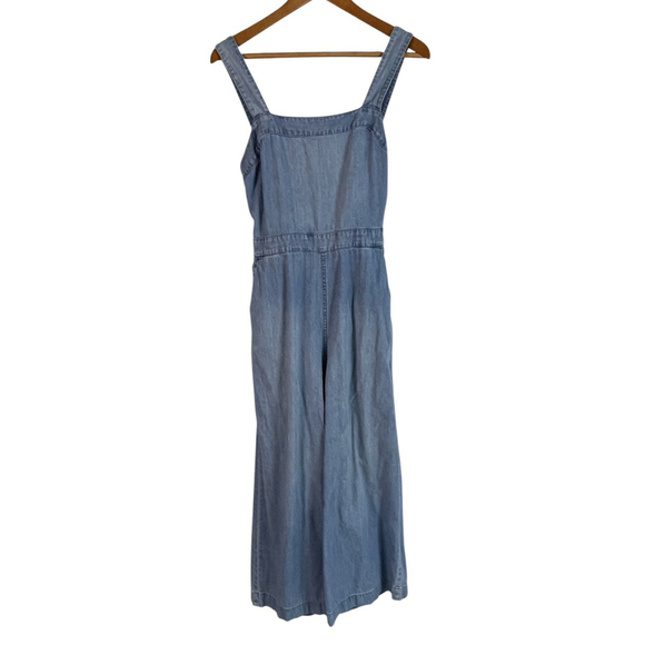 Madewell Women's Denim Apron Bow Back Jumpsuit Wide Leg Crop Light Wash Size 4 - Picture 3 of 10